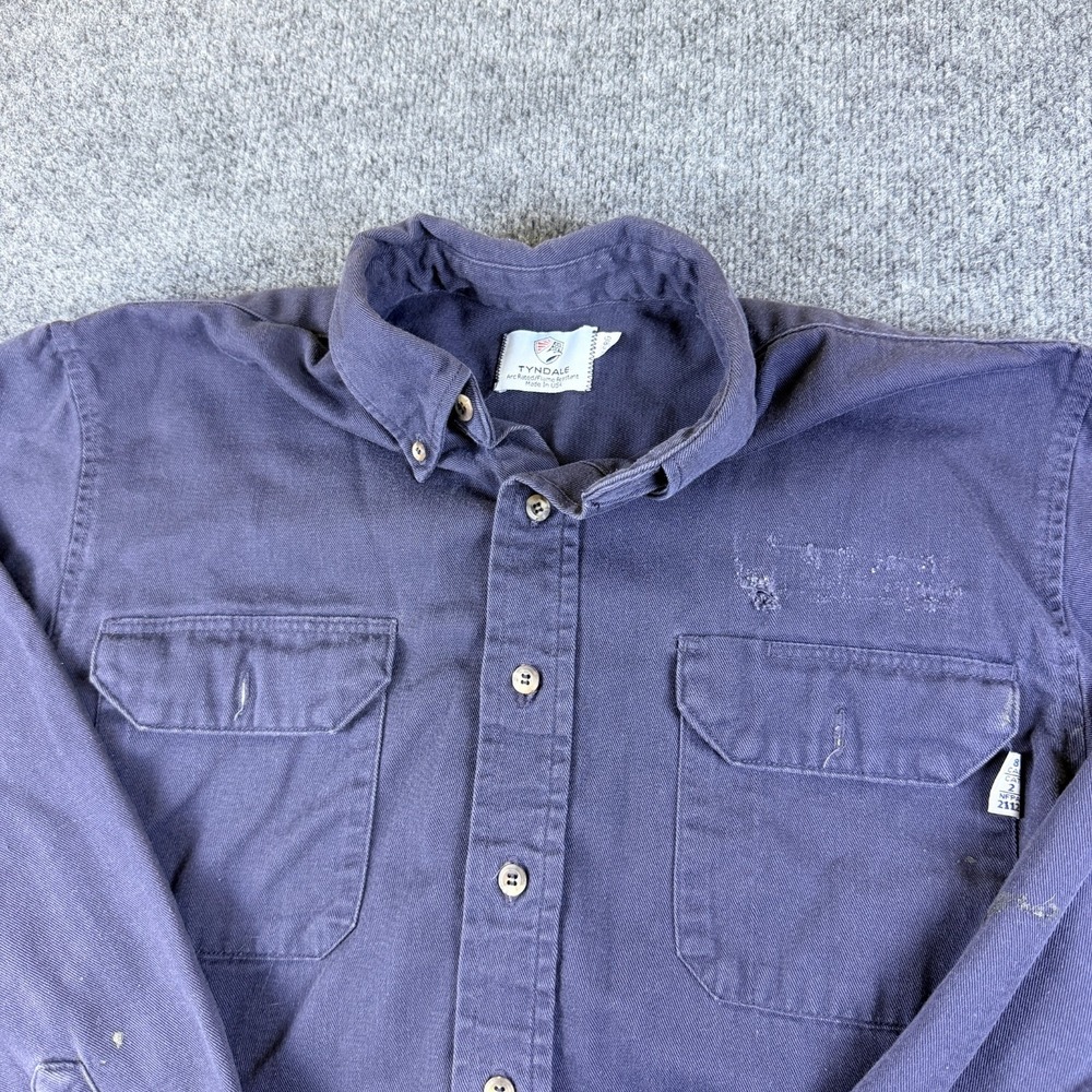 Tyndale FR Work Shirt Mens Large Navy Blue Arc Rated Flame Resistant Button Down